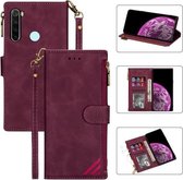 Voor Xiaomi Redmi Note 8 Rits Multi-kaartsleuven Horizontale flip PU lederen tas met houder & kaartsleuven & portemonnee & lanyard & fotolijst (wijnrood)