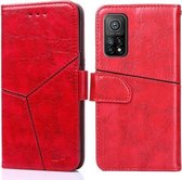 Voor Xiaomi Redmi K30S Geometrische stiksels Horizontale flip TPU + PU lederen tas met houder & kaartsleuven en portemonnee (rood)