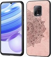 Voor Xiaomi Redmi 10X Pro 5G Mandala Reliëf Doek Cover PC + TPU Mobiele Telefoon Case met Magnetische Functie en Draagriem (Rose Goud)