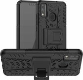 Voor Huawei Honor 9X Lite / Honor 8X Bandentextuur Schokbestendig TPU + PC beschermhoes met houder (zwart)