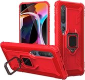 Voor Xiaomi Mi 10/10 Pro koolstofvezel beschermhoes met 360 graden roterende ringhouder (rood)