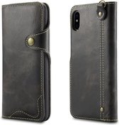 Voor iPhone X / XS Denior Oil Wax Koeienhuid Magnetische Knop Horizontale Flip Leren Case met Kaartsleuven & Portemonnee (Zwart)