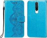 Voor Xiaomi Redmi K30 Flower Vine Embossing Pattern Horizontale Flip Leather Case met Card Slot & Holder & Wallet & Lanyard (Blue)