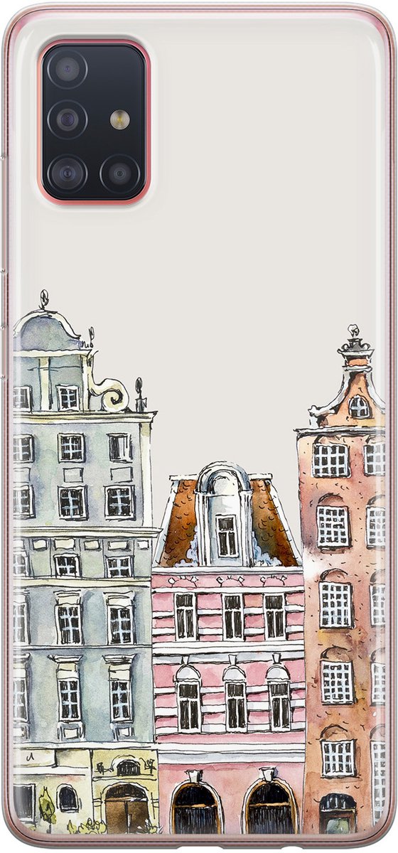 Leuke Telefoonhoesjes - Hoesje geschikt voor Samsung Galaxy A51 - Grachtenpandjes - Soft case - TPU - Print / Illustratie - Multi