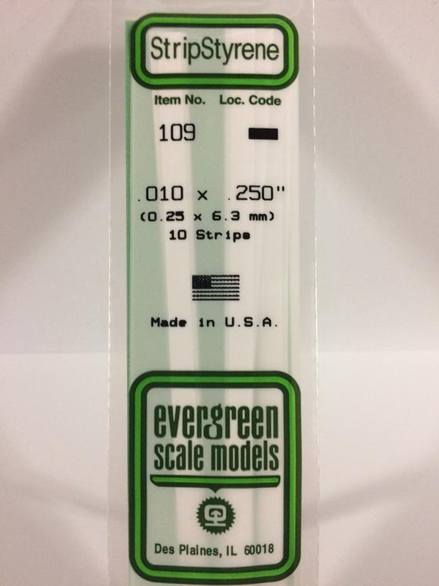 Evergreen Modelbouwdecoratie - 109 Strip 0,25mmX6,4mmX35cm - 10 stuks Styreen