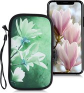 kwmobile hoesje voor smartphones L - 6,5" - hoes van Neopreen - Magnolia design - wit / geel / groen - binnenmaat 16,5 x 8,9 cm