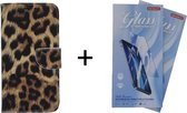 Bookcase Geschikt voor: Samsung Galaxy A02s - Luipaard - portemonnee hoesje met 2 stuks Glas Screen protector