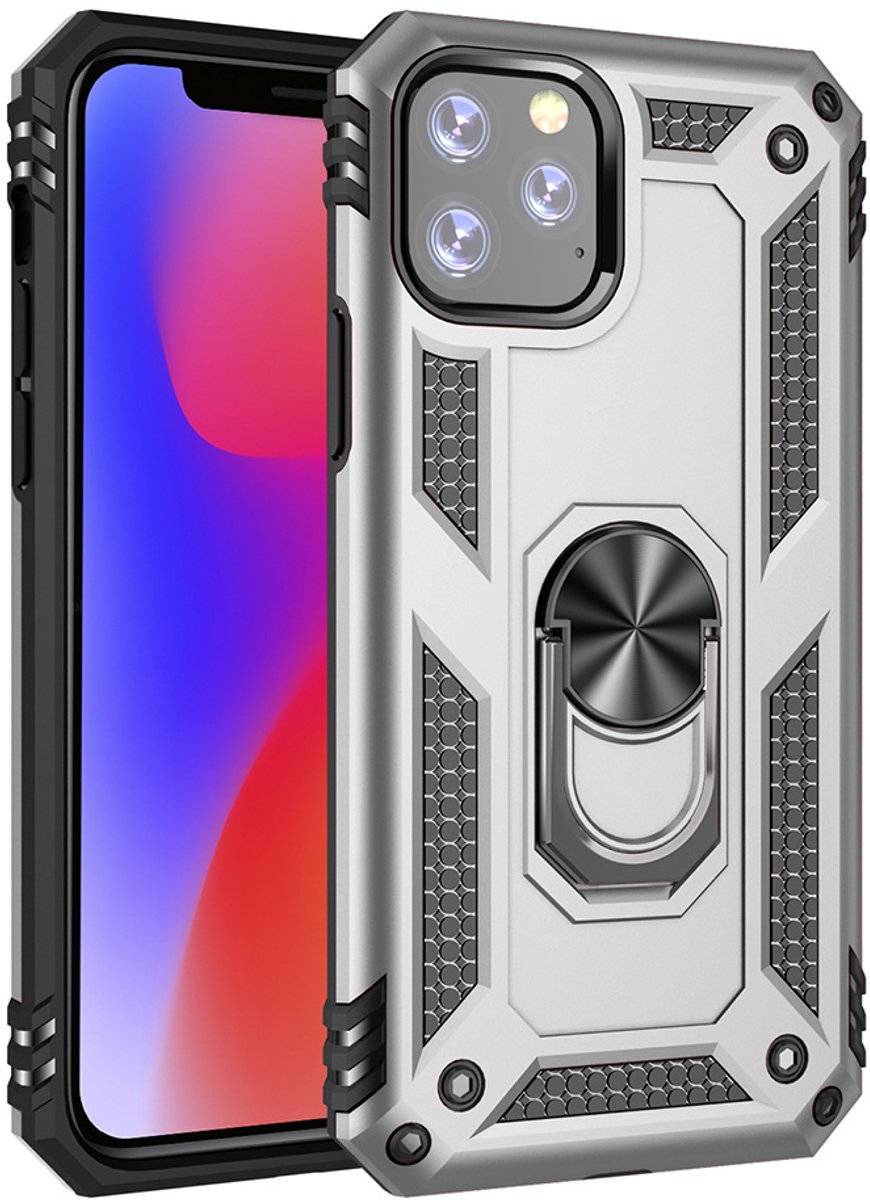 Ntech hoesje Geschikt voor iPhone 11 Pro Armor Ringhouder TPU - Zilver