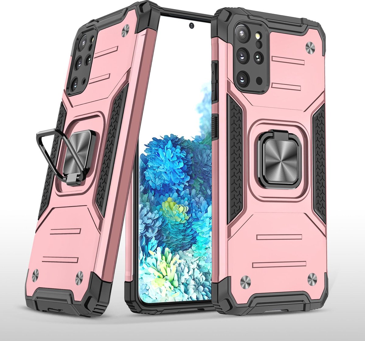 Hoesje Geschikt Voor Samsung Galaxy S20 Plus Hoesje - Heavy Duty Armor hoesje Rose Goud - Galaxy S20 Plus silicone TPU hybride hoesje Kickstand ringhouder met Magnetisch Auto Mount