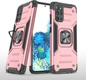 Samsung S20 Plus Hoesje - Heavy Duty Armor hoesje Rose Goud - Galaxy S20 Plus silicone TPU hybride hoesje Kickstand ringhouder met Magnetisch Auto Mount