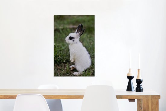 Canvas Schilderij Konijn - Huisdier - Gras - 60x90 cm - Wanddecoratie