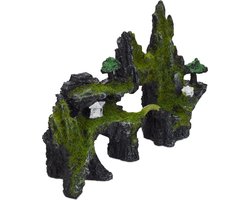aquarium decoratie rots - Japanse decoratie - schuilplek - aquarium versiering - 17 x 23,5 cm - zwart-groen