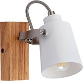 Lindby - wandlamp - 1licht - metaal, hout - H: 12.2 cm - E14 - hout, wit mat