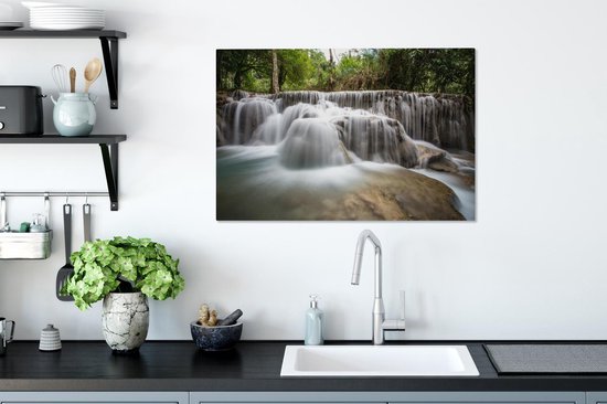 Cascades de Kuang Si au Laos depuis une toile de perspective basse 2cm 90x60 cm - Tirage photo sur toile (Décoration murale salon / chambre)