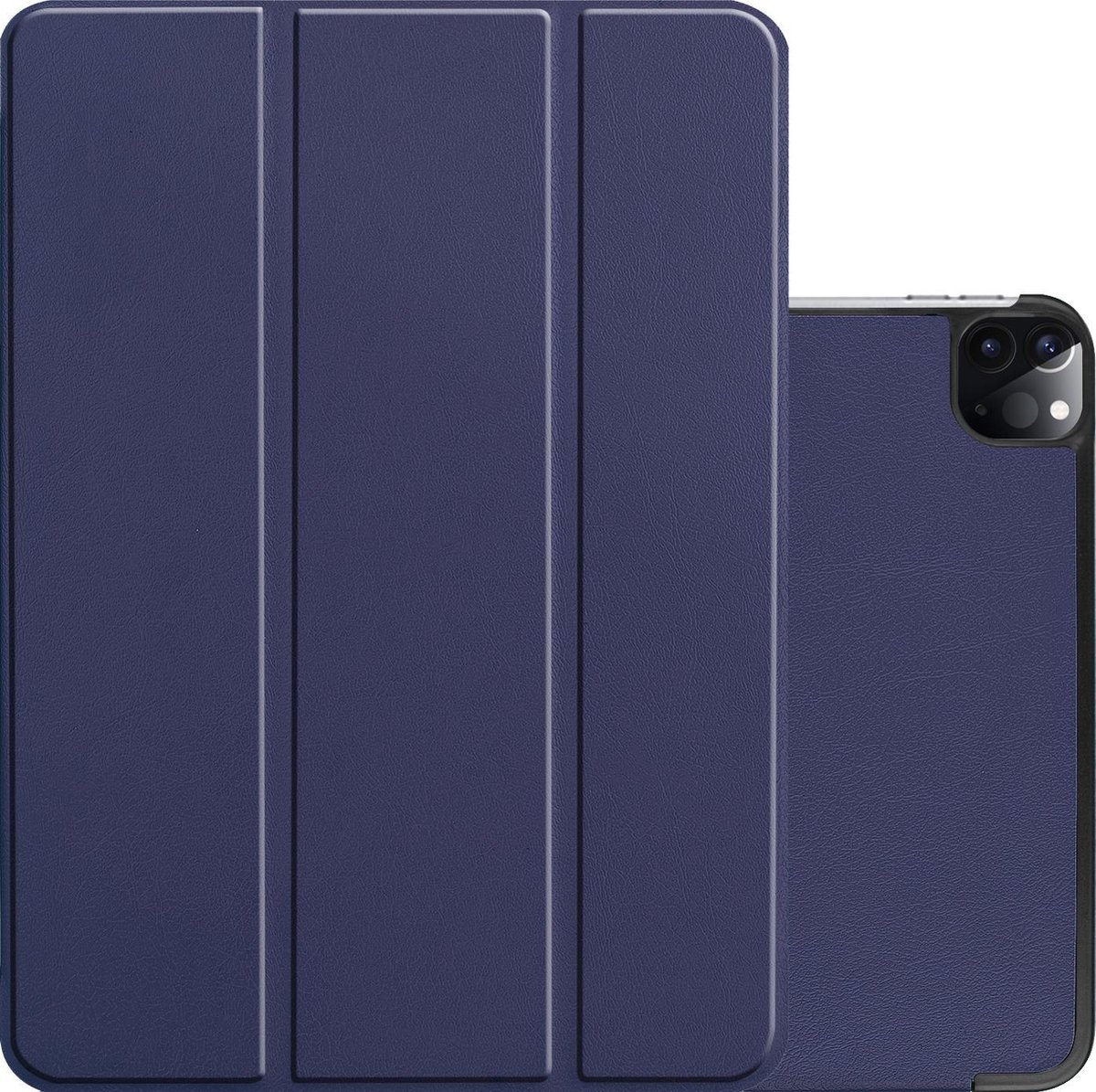 Hoes - Geschikt voor Apple iPad Pro (2021) - 12.9 inch - Dun & Stevig - Trifold Bookcase - Hard Cover Case - Met Uitsparing Geschikt voor Apple Pencil - Hardcover Book - Tablet Hoesje - Donkerblauw