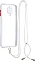 Voor Redmi Note 9 Pro/Note 9S/Note 9 Pro Max Transparante PC + TPU Phone Case met Contrast Kleur Knop & Nekkoord (Wit)