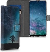 kwmobile telefoonhoesje voor Huawei P Smart (2019) - Hoesje met pasjeshouder in blauw / grijs / zwart - Sterrenstelsel en Boom design