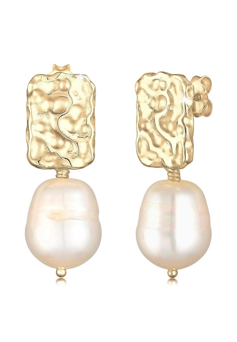 Elli PREMIUM Dames Oorbellen Dames Hanger Organic Barok met Zoetwaterparel in verguld 925 Sterling Zilver