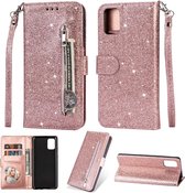 Bookcase Geschikt voor: Samsung Galaxy M31 Glitter met rits - hoesje - portemonnee hoesje - Rosegoud