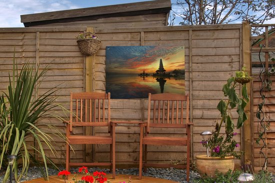 Décoration de jardin Silhouette du Temple Pura Ulun Danu Bratan à Bali - 60x40 cm - Affiche de jardin - Toile de jardin