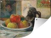 Tuinschilderij Stilleven met appels, peren en keramiek - Schilderij van Paul Gauguin - 80x60 cm - Tuinposter - Tuindoek - Buitenposter