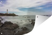 Tuindecoratie Golven slaan neer op het rotsachtige strand van Santa Cruz Californië - 60x40 cm - Tuinposter - Tuindoek - Buitenposter