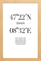 JUNIQE - Poster met houten lijst Coördinaten Zürich -13x18 /Wit &