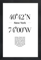 JUNIQE - Poster in houten lijst Coördinaten New York -20x30 /Wit &