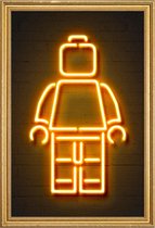 JUNIQE - Poster met houten lijst Neon Lego -30x45 /Oranje & Zwart