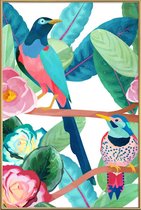JUNIQE - Poster met kunststof lijst Birds -30x45 /Groen & Roze