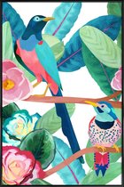 JUNIQE - Poster met kunststof lijst Birds -13x18 /Groen & Roze