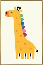 JUNIQE - Poster met kunststof lijst Giraffe Piano -13x18 /Geel