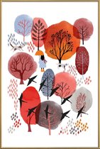 JUNIQE - Poster met kunststof lijst Autumn Forest -20x30 /Rood