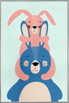 JUNIQE - Poster met kunststof lijst Bunny Rabbits -40x60 /Kleurrijk