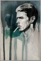 JUNIQE - Poster met kunststof lijst David Bowie -20x30 /Turkoois &