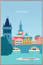 JUNIQE - Poster met kunststof lijst Retro Praag -20x30 /Blauw &