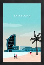 JUNIQE - Poster in houten lijst Barcelona - retro -40x60 /Turkoois