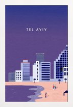 JUNIQE - Poster in houten lijst Tel Aviv - retro -40x60 /Paars