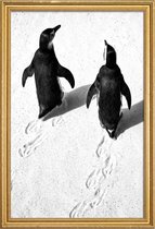 JUNIQE - Poster met houten lijst Wandelende pinguïns -20x30 /Wit &
