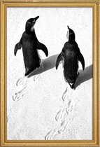 JUNIQE - Poster met houten lijst Wandelende pinguïns -60x90 /Wit &