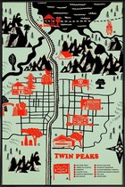 JUNIQE - Poster met kunststof lijst Twin Peaks -13x18 /Groen & Rood