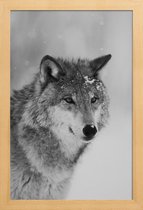 JUNIQE - Poster in houten lijst The Wolf -20x30 /Grijs