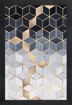 JUNIQE - Poster in houten lijst Soft Blue Gradient Cubes -60x90 /Blauw