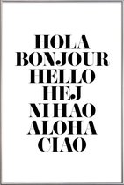 JUNIQE - Poster met kunststof lijst Hellos talen -20x30 /Wit & Zwart
