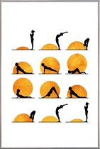 JUNIQE - Poster met kunststof lijst Yoga Sun -20x30 /Geel & Oranje