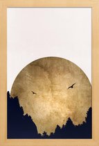 JUNIQE - Poster in houten lijst Two Birds Gold -30x45 /Ivoor