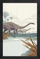 JUNIQE - Poster in houten lijst Diplodocus illustratie -30x45 /Bruin &