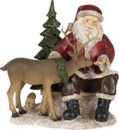 Clayre & Eef Beeld  Kerstman 17*14*17 cm Rood Bruin Kunststof Kerstdecoratie beeld decoratie  Decoratieve Accessoires