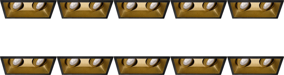 Spot Armatuur 10 Pack - Pragmi Zano Pro - GU10 Inbouwspot - Rechthoek Dubbel - Zwart/Goud