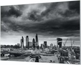 Wandpaneel London skyline zwart wit  | 210 x 140  CM | Zilver frame | Wandgeschroefd (19 mm)